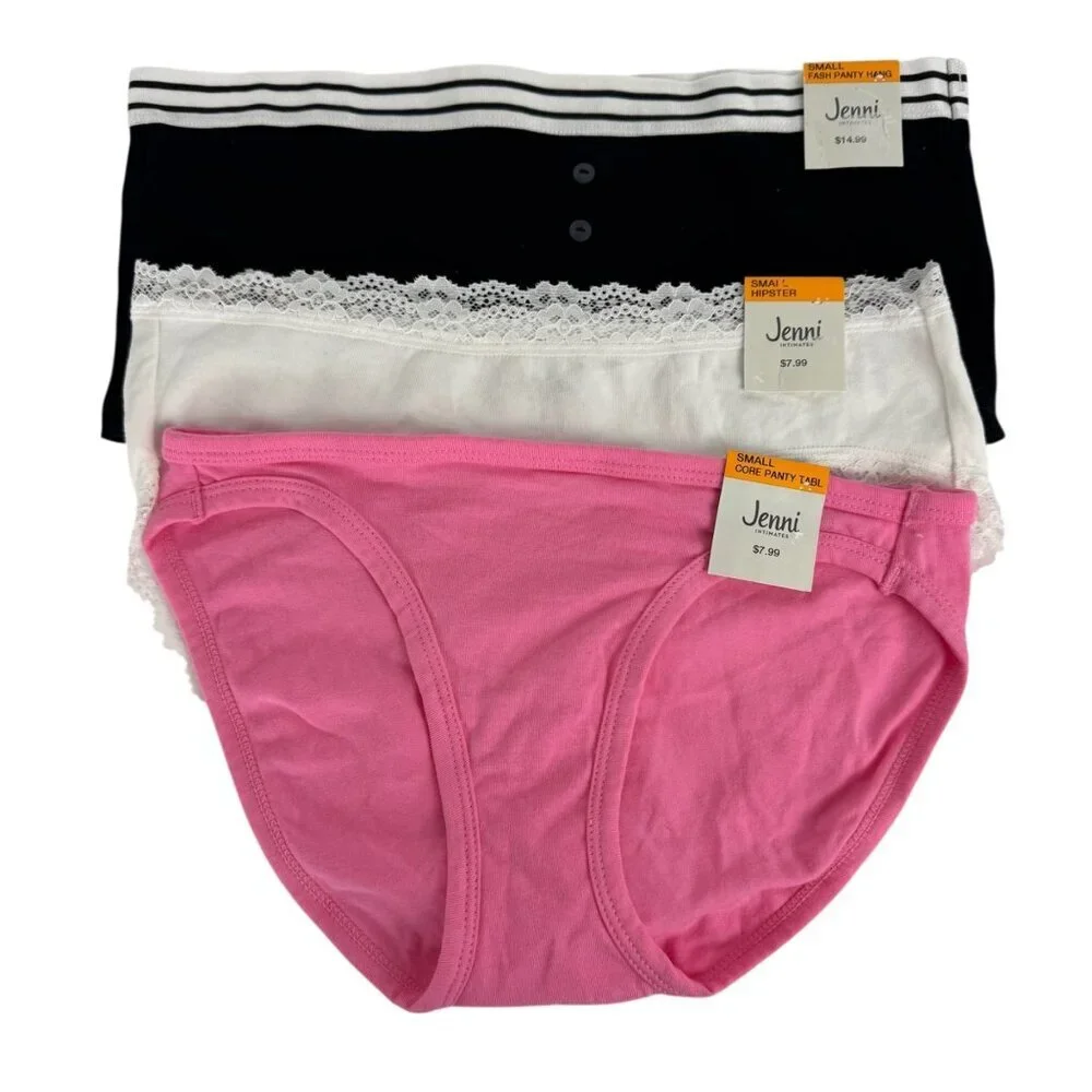 Jenni Intimates NEW Lot 3 Small Panties Briefs Bikini Pink Black White